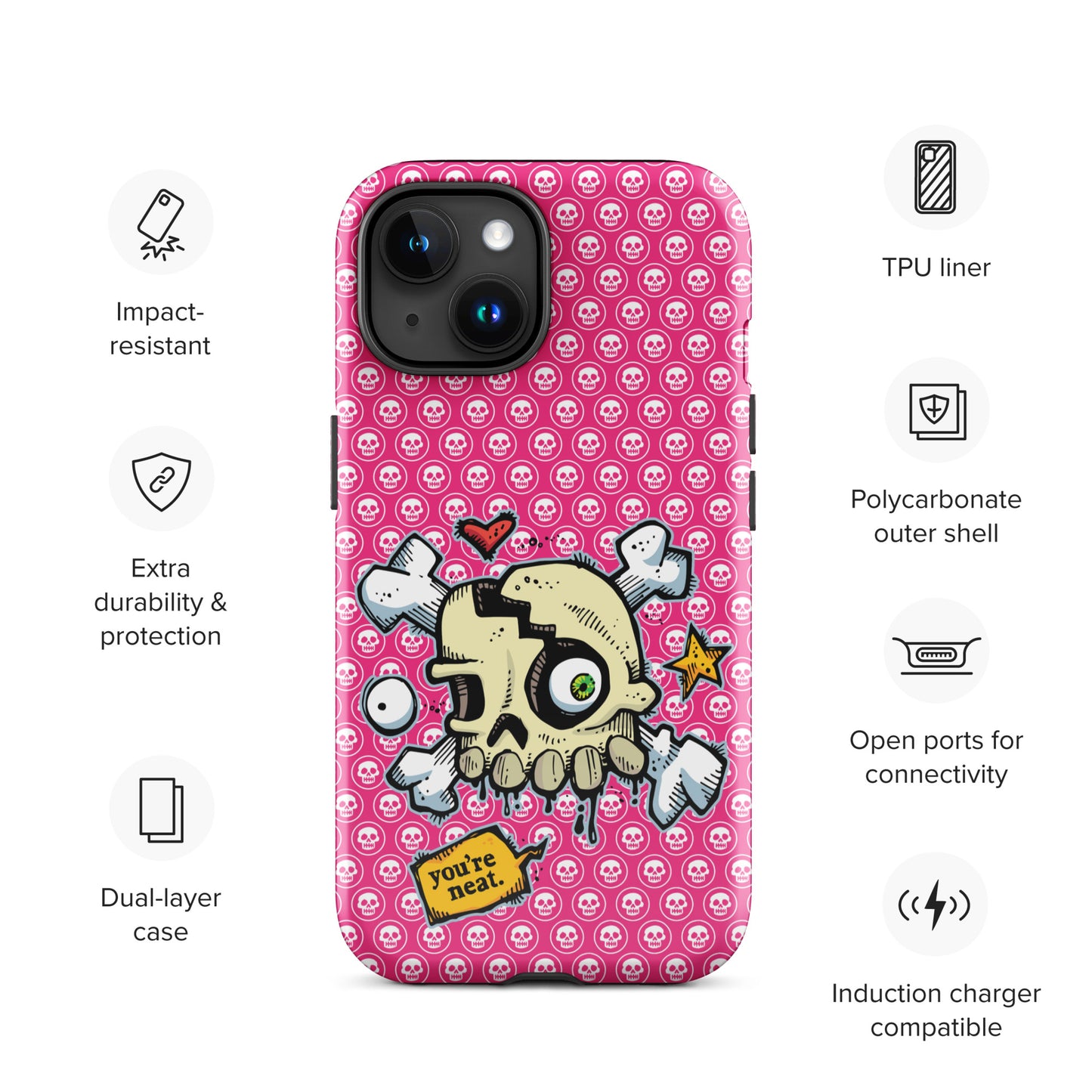 Tough Case for iPhone® - PINK Skulls