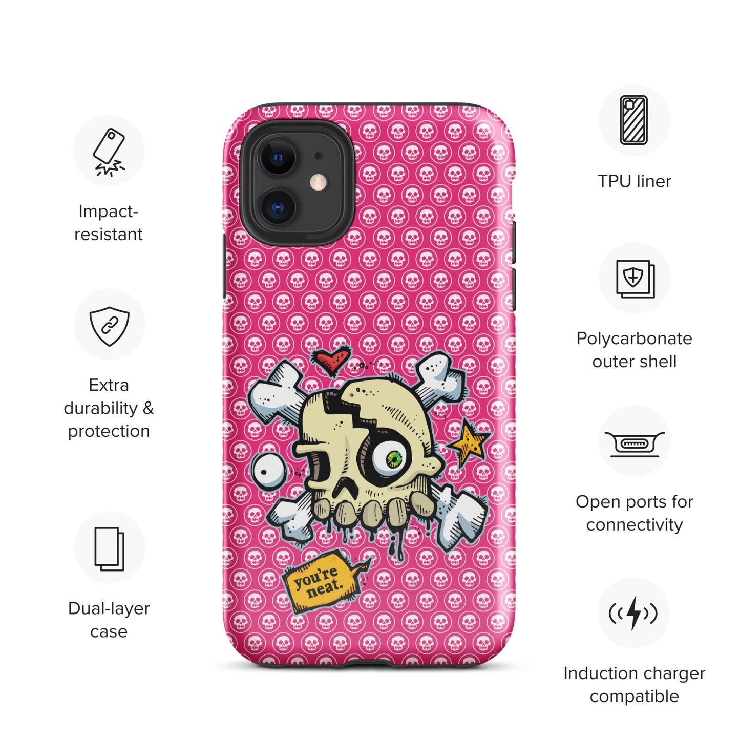 Tough Case for iPhone® - PINK Skulls