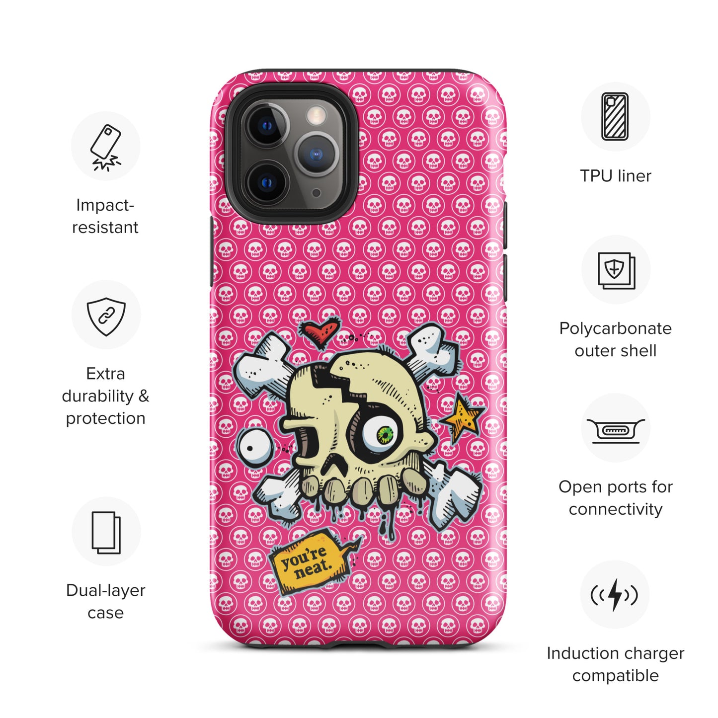 Tough Case for iPhone® - PINK Skulls