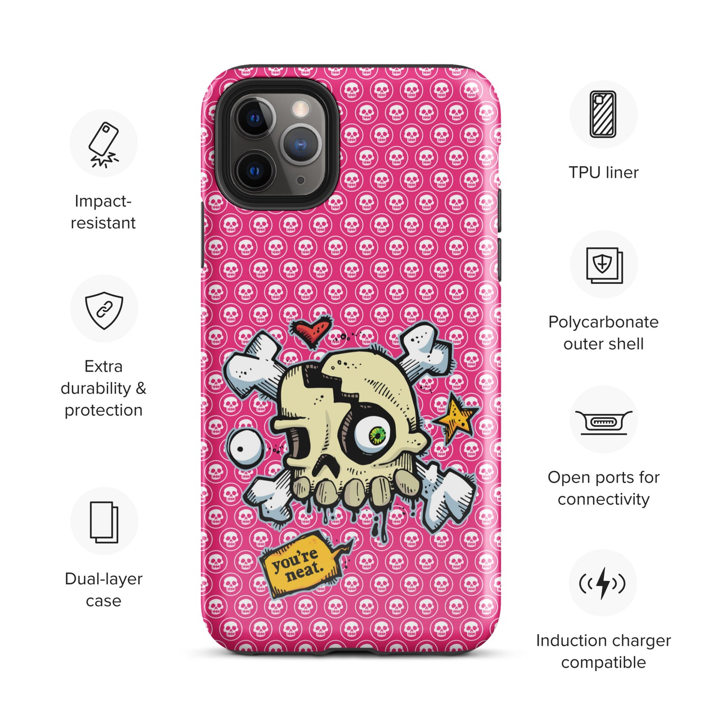 Tough Case for iPhone® - PINK Skulls