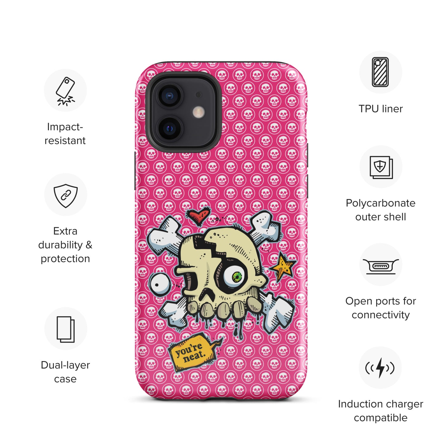 Tough Case for iPhone® - PINK Skulls