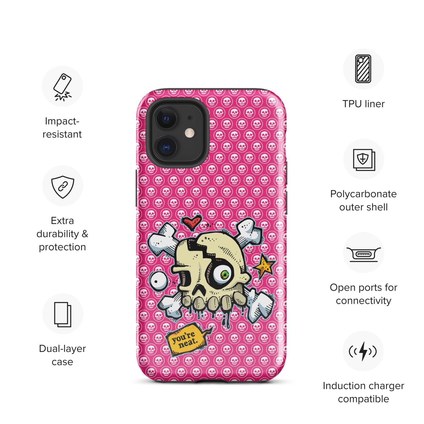 Tough Case for iPhone® - PINK Skulls