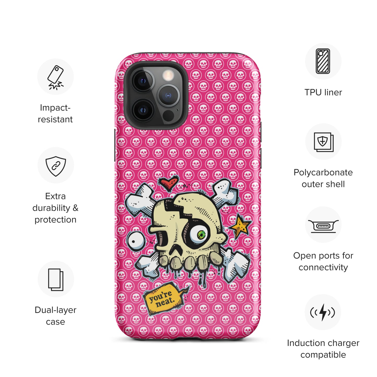 Tough Case for iPhone® - PINK Skulls