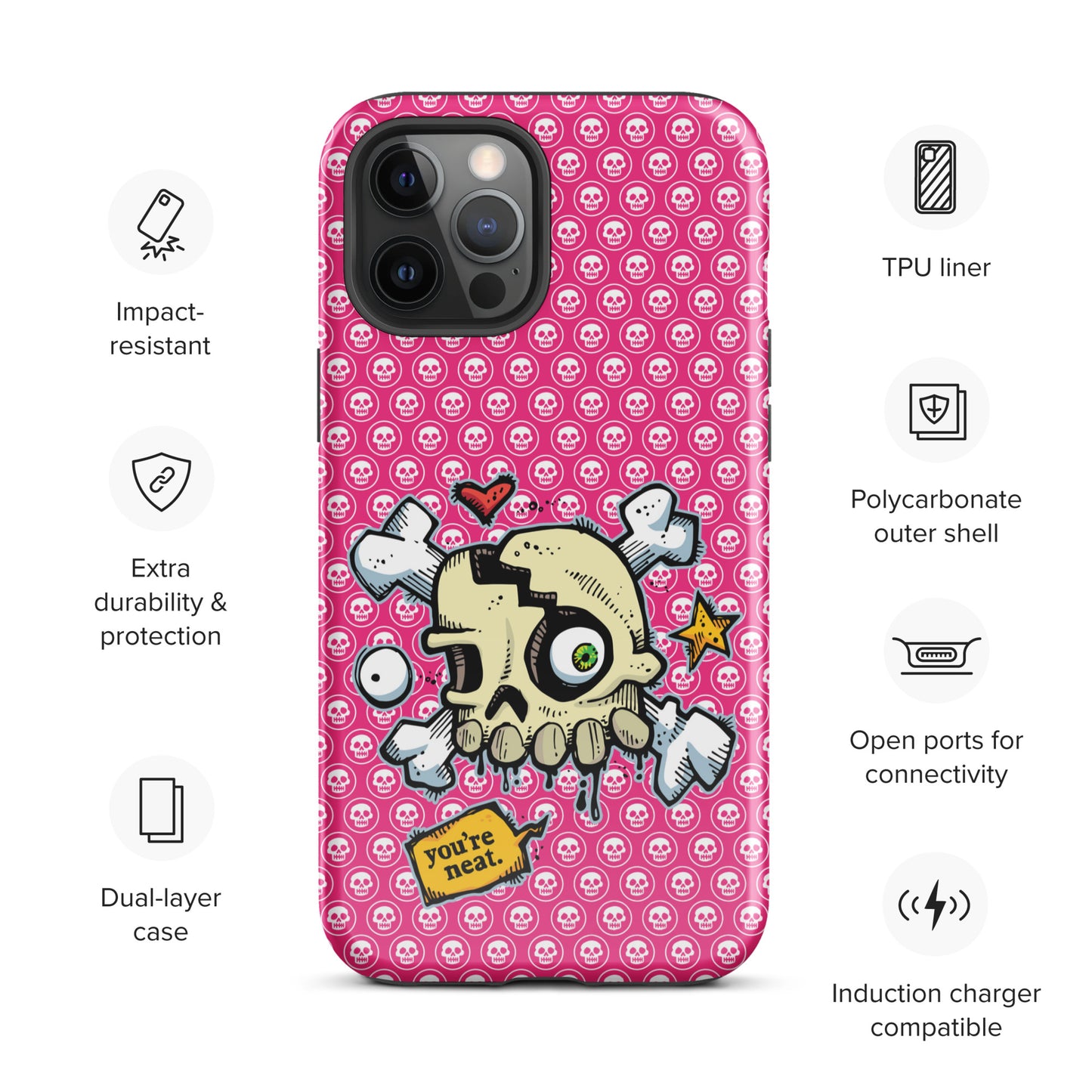 Tough Case for iPhone® - PINK Skulls