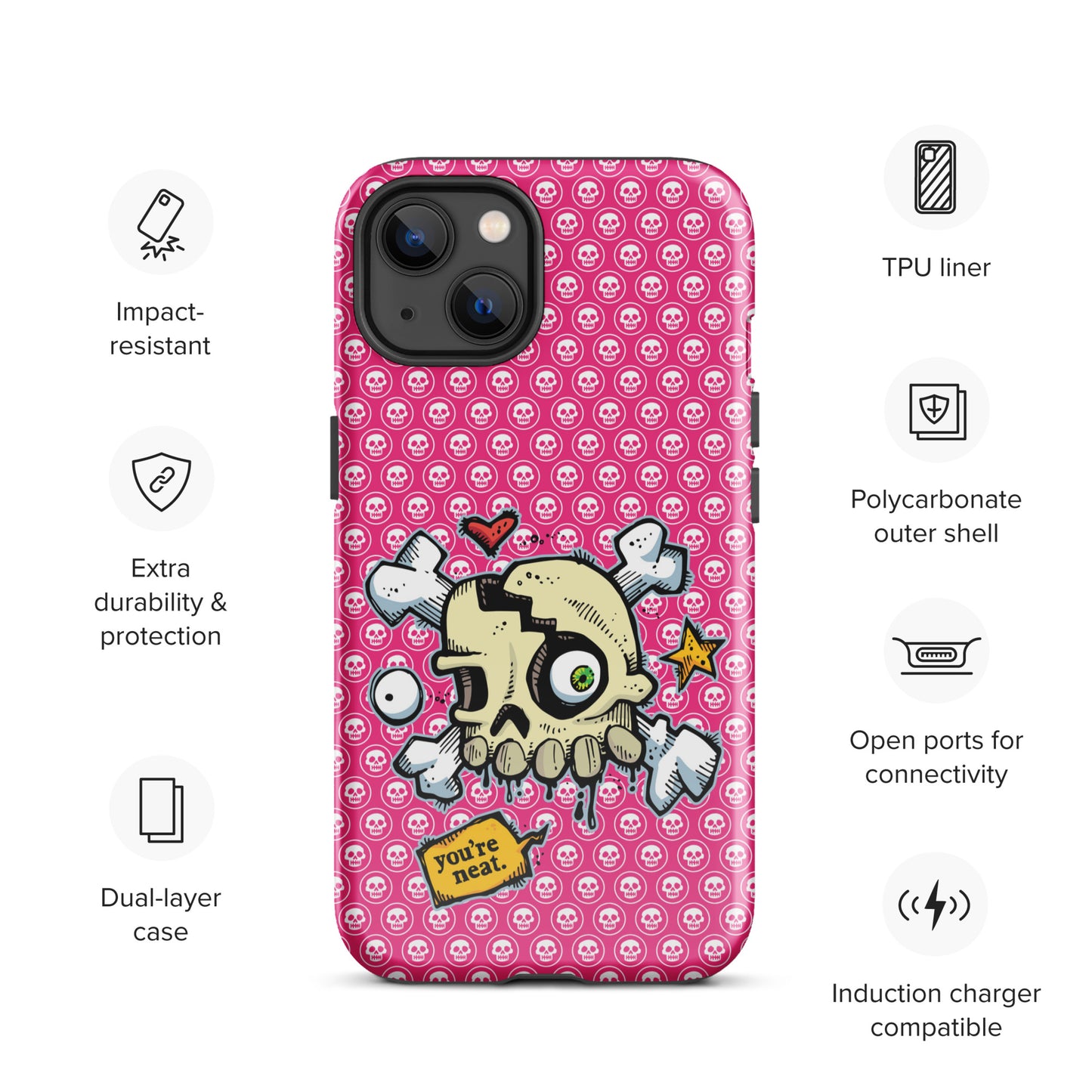 Tough Case for iPhone® - PINK Skulls