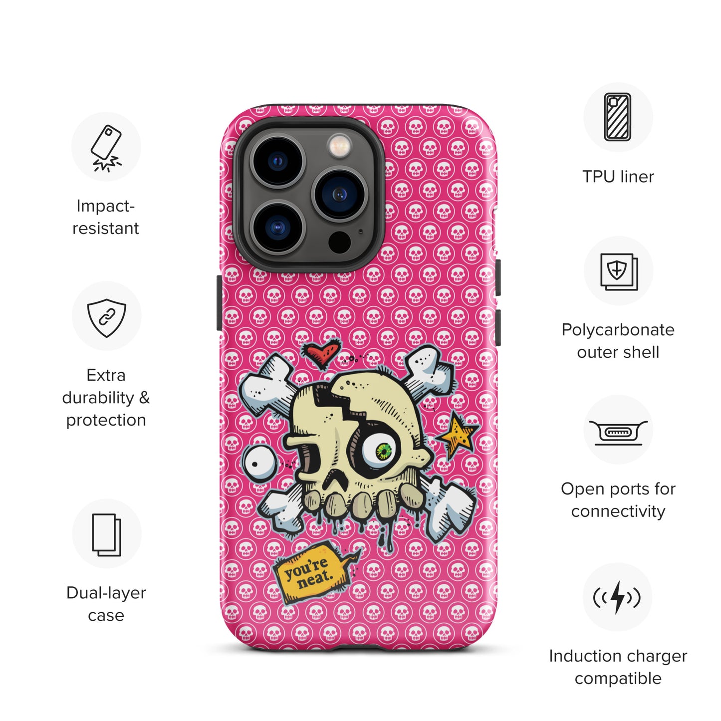 Tough Case for iPhone® - PINK Skulls