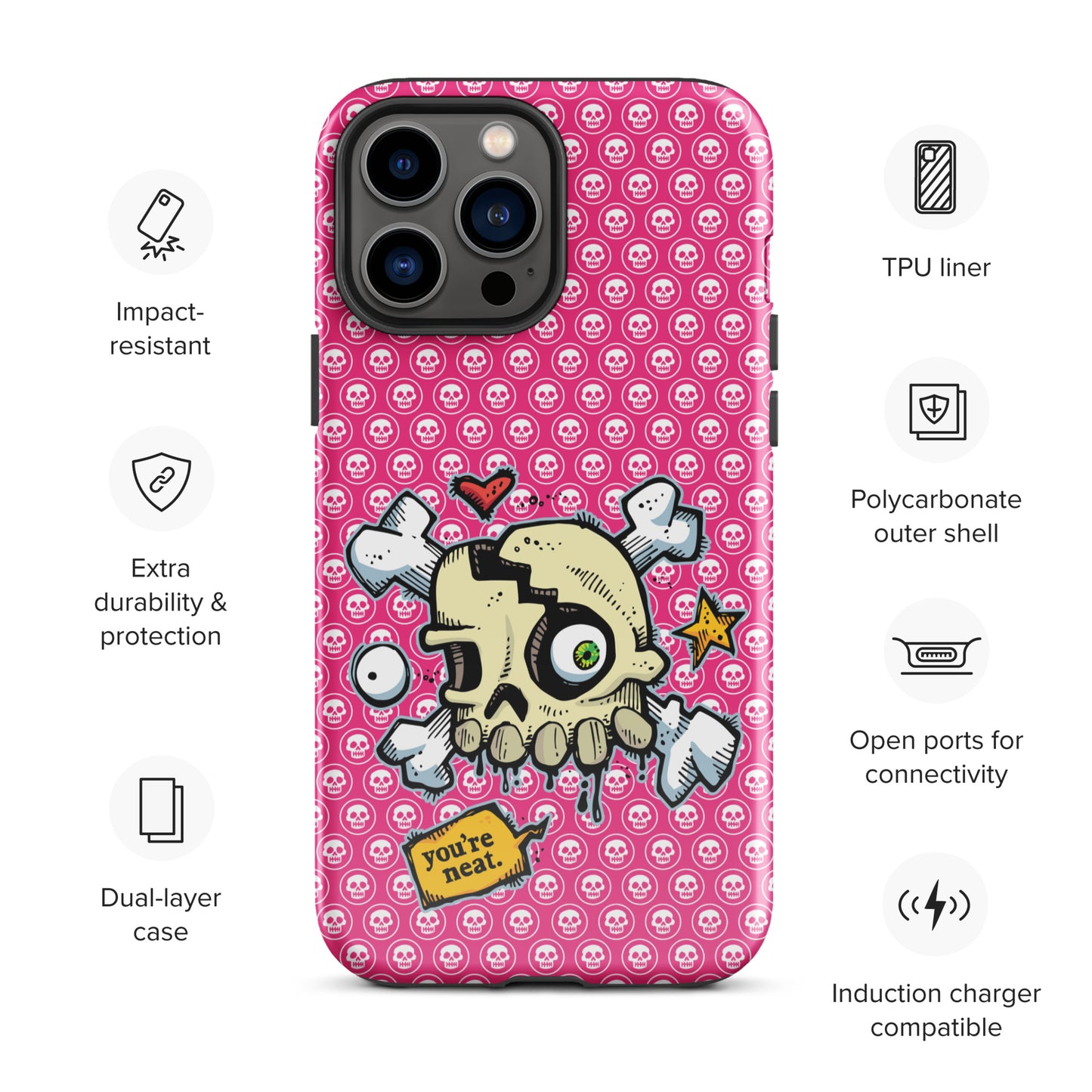 Tough Case for iPhone® - PINK Skulls