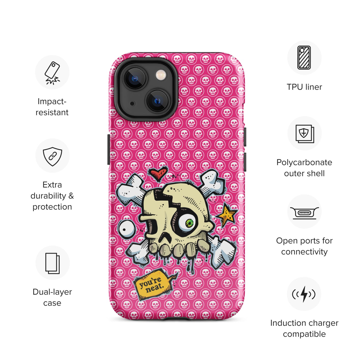 Tough Case for iPhone® - PINK Skulls