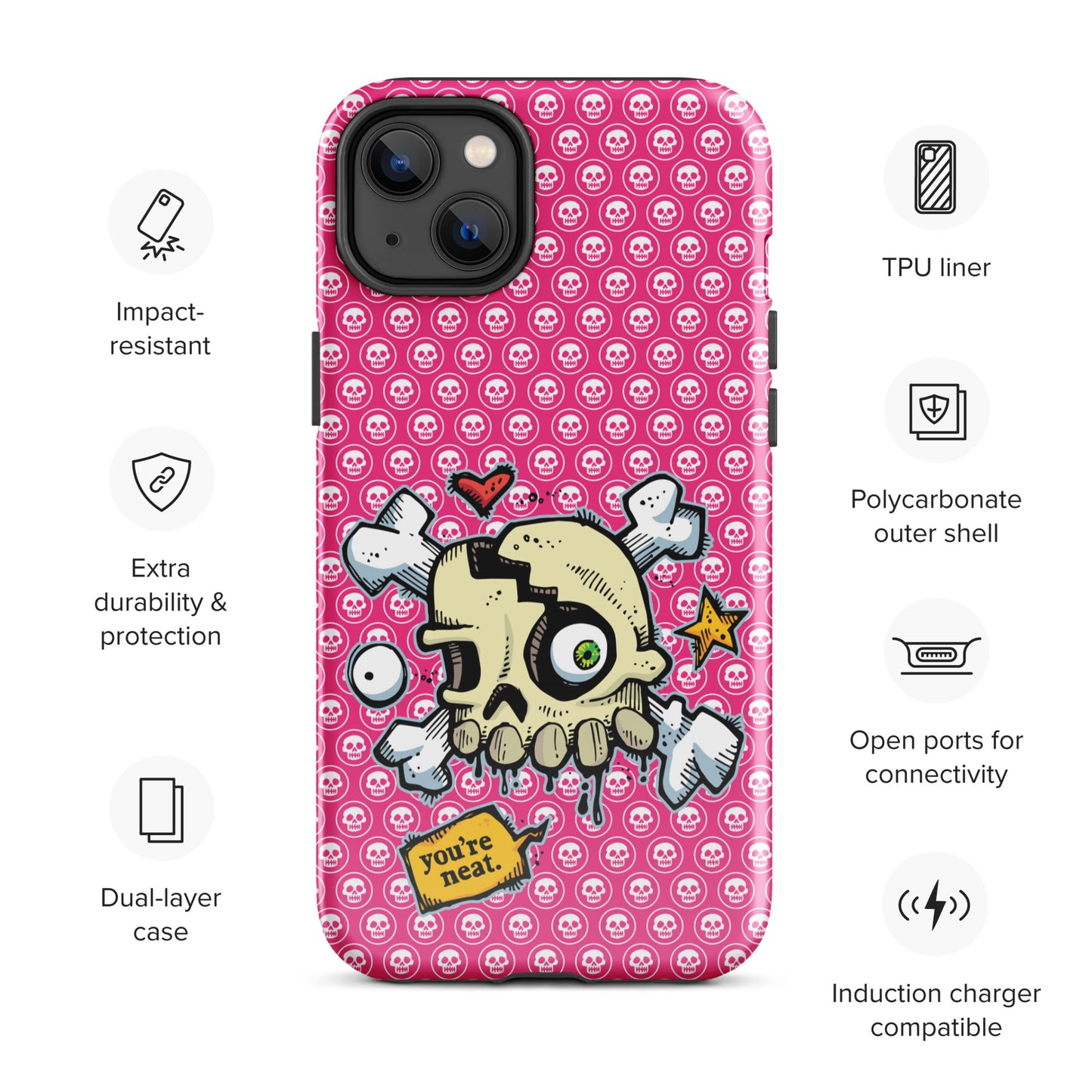 Tough Case for iPhone® - PINK Skulls