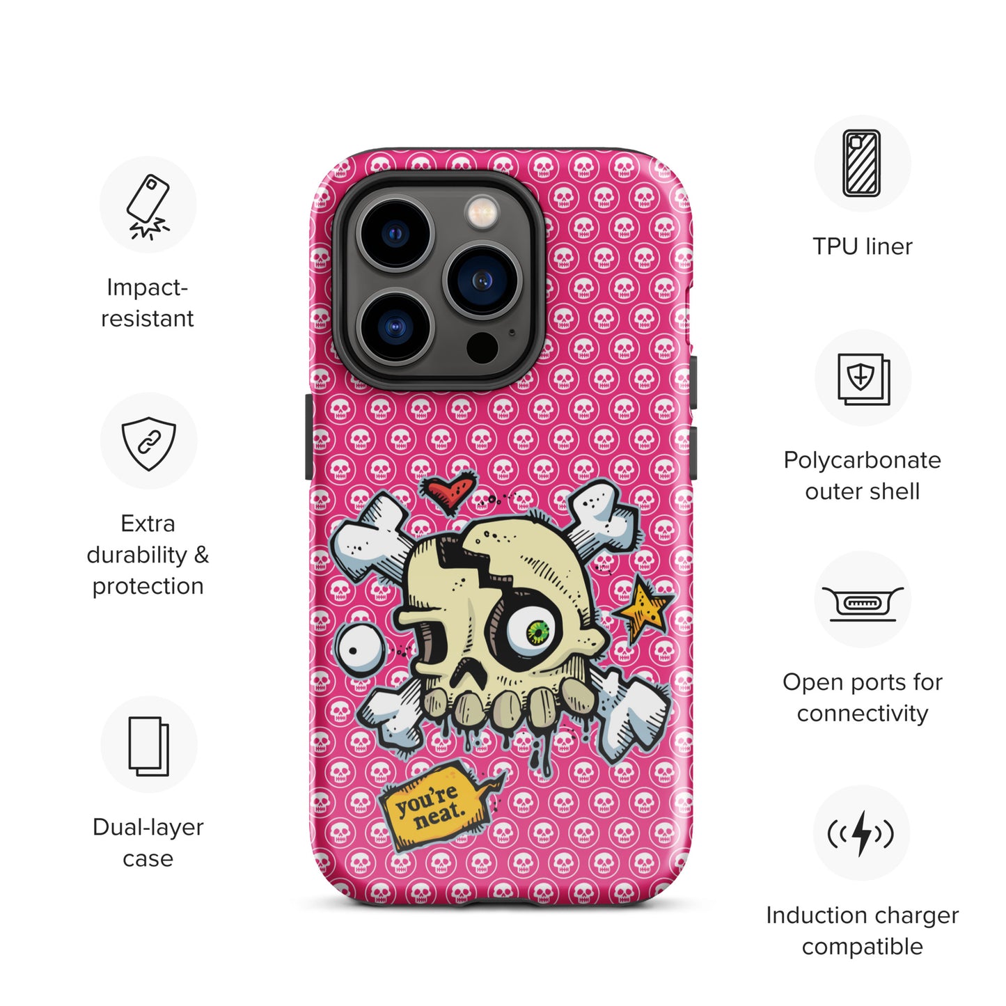 Tough Case for iPhone® - PINK Skulls