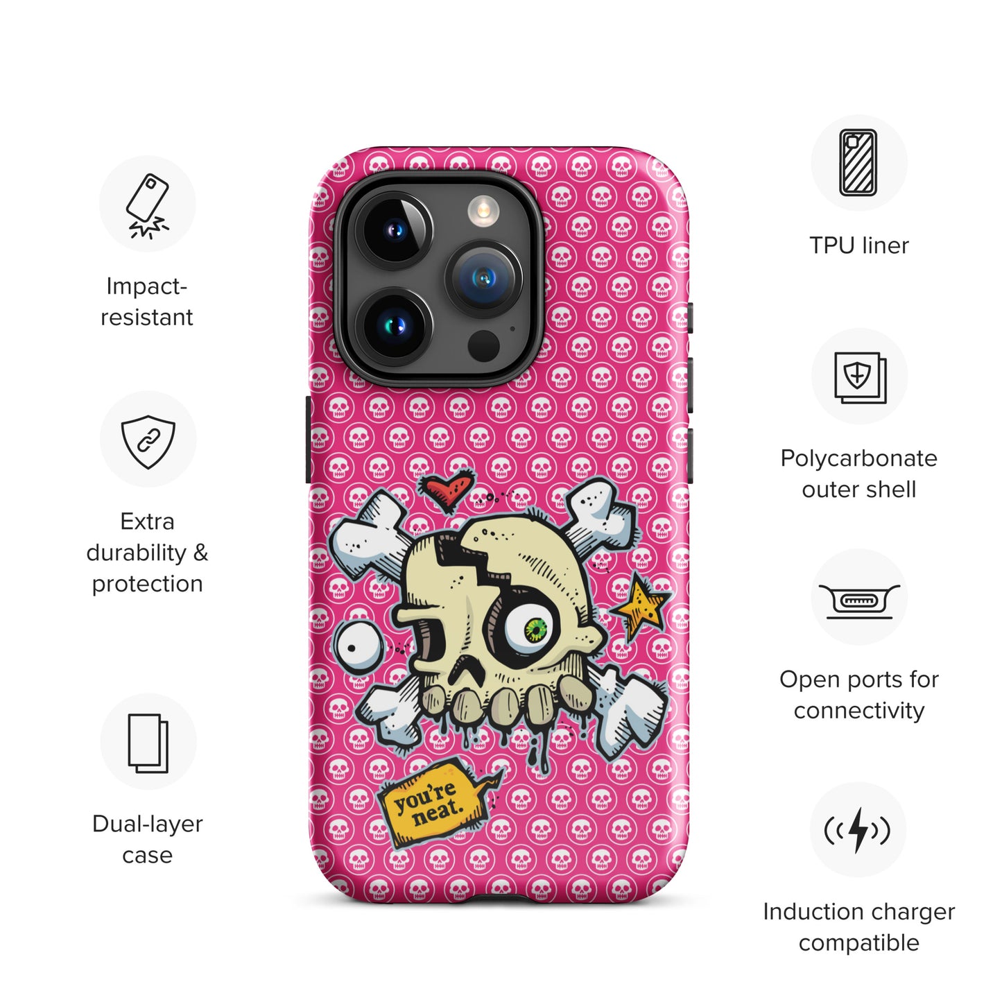 Tough Case for iPhone® - PINK Skulls